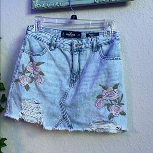 Hollister Denim Skirt Flower Patchwork Mini Skirt